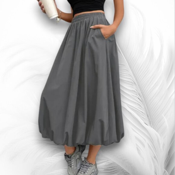 Women’s Gray Balloon Maxi Skirt With Pockets Size: L - Picture 1 of 5
